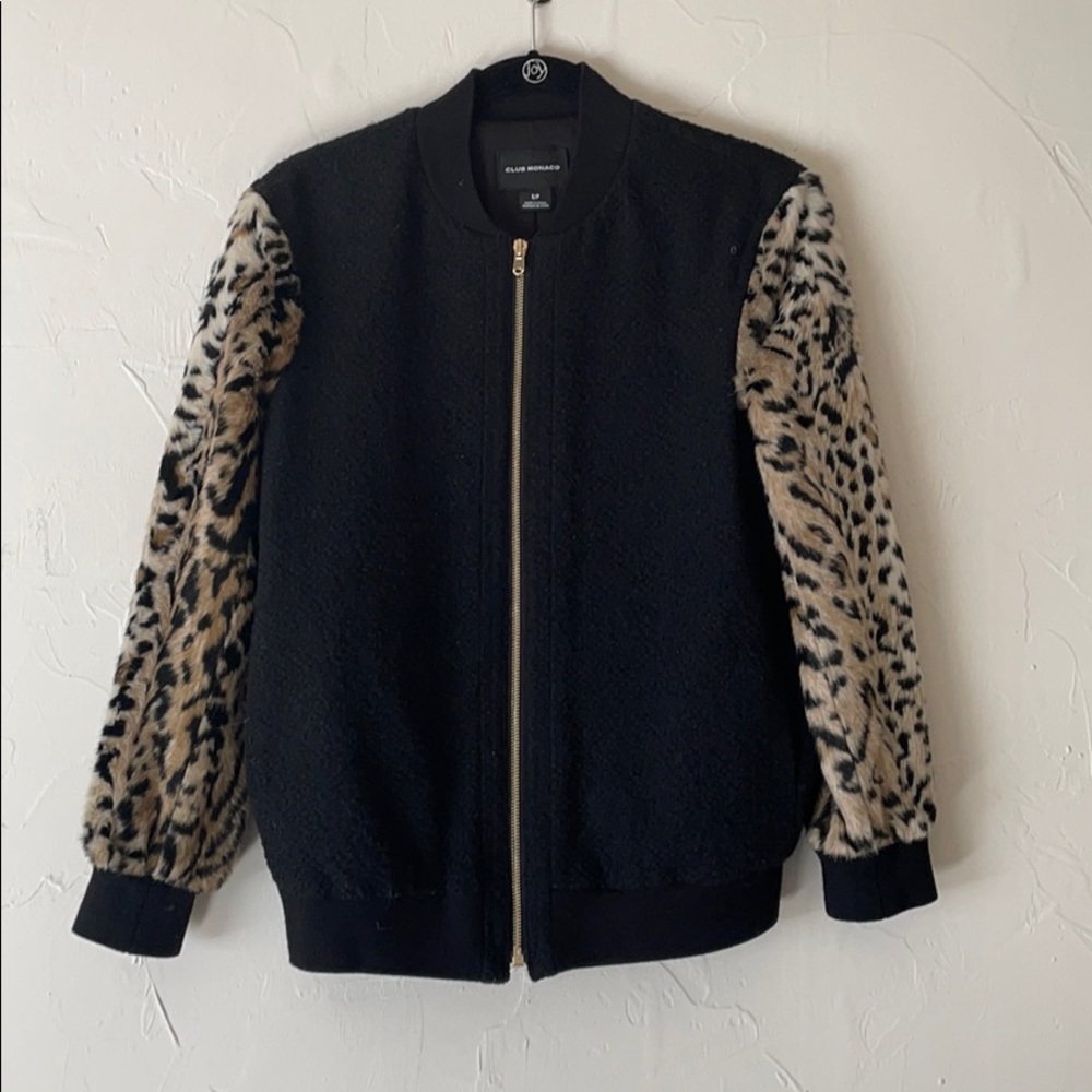 Club Monaco Leopard Sleeve Bomber
